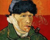 文森特 威廉 梵高 : 耳朵上扎绷带和烟斗的自画像